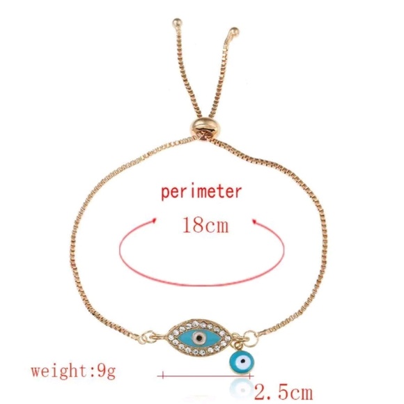 Turquoise evil eye adjustable bracelet w/charm - Picture 2 of 3